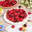CLESDF 90Pcs Fake Mini Cherries, Artificial Faux Cherries Red and Red Black Cherry Decor, Fake Fruit Decor Simulation Cherry Model for Party Fruit Bowl Home Kitchen Photography Props