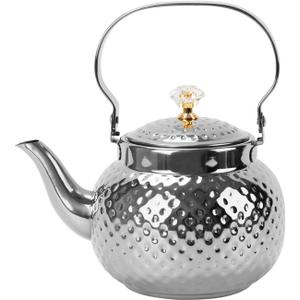 Hammered Tea Kettle, Stainless Steel Tea/Coffee Pot Loose Leaf Teapot for Tea, Milk, Coffee, 1.2L Teapot with Strainer Stovetop Tea Kettle, Outdoor Travel Supplies, Gift For Tea (Silver)