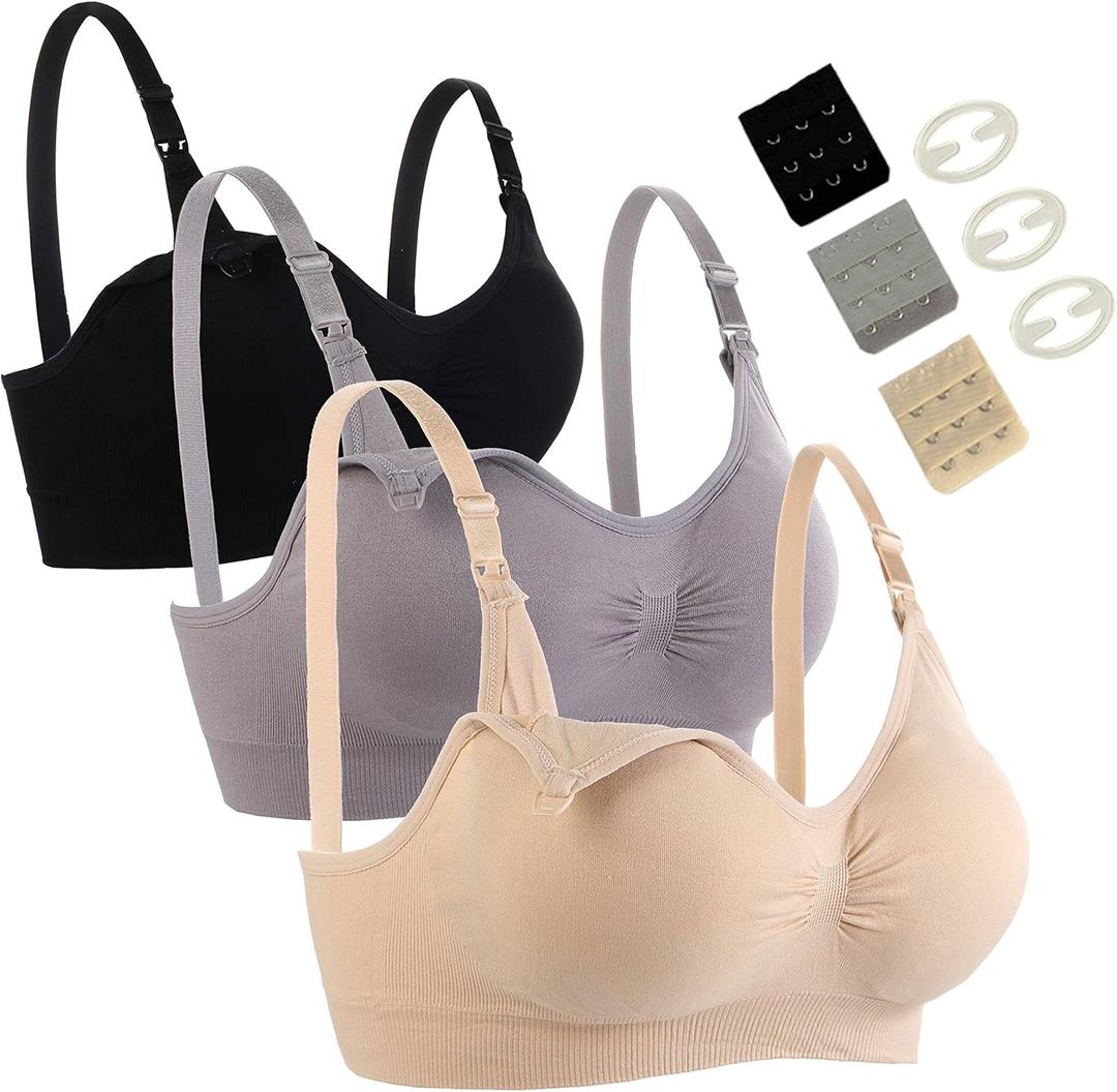 Seitop 3 Pack Nursing Bra for Woman, Seamless Breastfeeding Bras (X-Large, G1)
