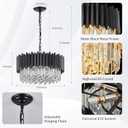 Black Crystal Chandelier 20'' K9 Crystal Round Pendant Lights Adjustable 4-Tier Large Modern Crystal Chandelier 6-Lights for Dining Room Living Room Kitchen Foyer Entryway, 20" Flat