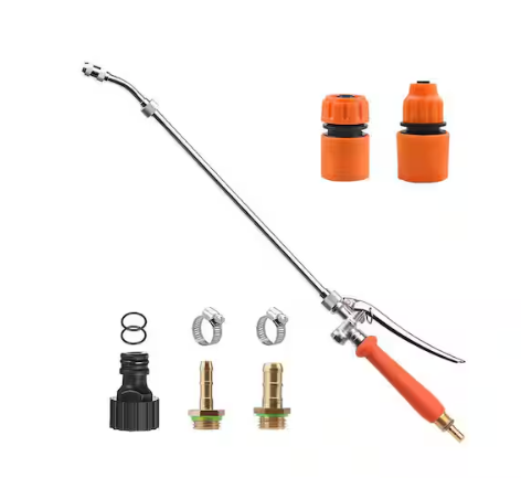 Adjustable All Metal Sprayer Wand Stainless Steel Built-In Shut Valve Quick Connectors Brass Barb Fits 12.5–28.4in. Hose