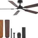 VONLUCE Ceiling Fans with Lights and Remote, 52" Ceiling Fan with 5 Blades, 6-Speeds Noiseless Reversible DC Motor for Farmhouse Bedroom Indoor, Walnut