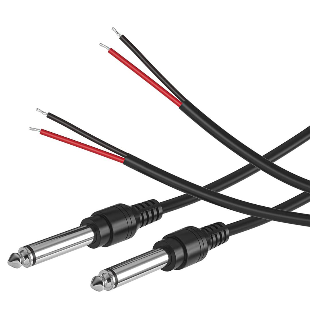 2-Pack 6FT Replacement 6.35mm Male Plug to Bare Wire Open End TS 2 Pole Mono 1/4" HiFi Speaker Plug Jack Amplifier Patch Audio Cable,Microphone Cord for DJ Application,DIY Connector Repair (6ft)