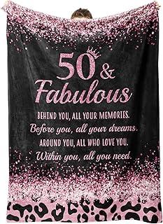 50th Birthday Gifts for Her- 50 and Fabulous Cheetah Leopard Print Flannel Blanket- 50 Years Old Gifts for Women, 50th Birthday Gifts for Women, Friends, Mom, Wife, Aunt, Sister, 60"*50"