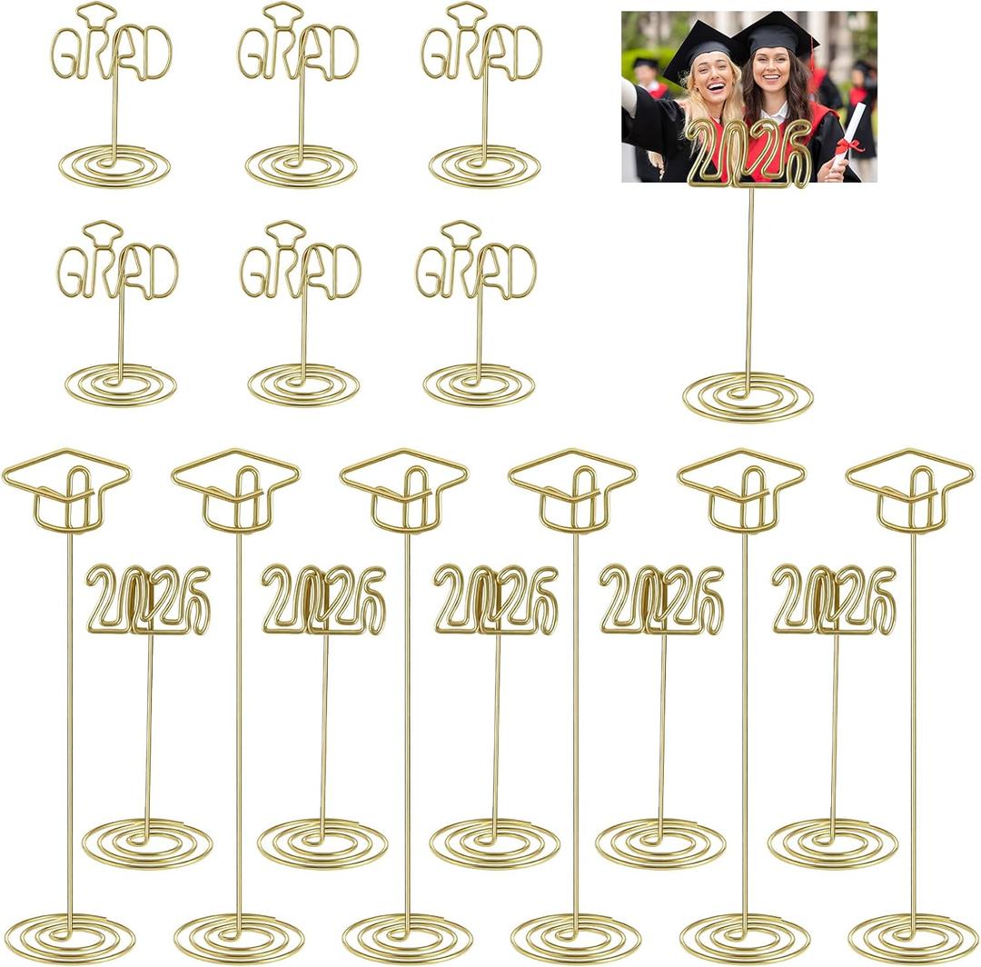 18Pcs 2026 Graduation Gold Photo Holders for Table Centerpieces, Grad Cap Picture Display Table Number Holders Card Stands for Class of 2026 Congrats Grad Anniversary Party Decor Supplies, 3 Sizes