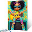 Tucocoo Electric Guitar Little Girl Paint by Numbers Kits 16x20 inch Canvas DIY Oil Painting for Adults with Brushes and Acrylic Pigment Black Girl Music Art Picture for Home Decor (Without Frame)