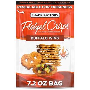 Snack Factory Buffalo Wing Pretzel Crisps, Non-GMO, 7.2 OZ Resealable Bag (BB: February 28, 2026)