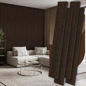 4 Pack Wood Panels for Wall, 106.3"  11" Wood Slat Acoustic Panels for Wall, Soundproof Panels, 3D Fluted Panels for Interior Wall Decor (Dark Walnut)
