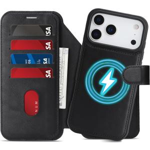 for iPhone 17 Pro Max Wallet Case with [RFID Blocking] Card Slot, MagSafe-Fit, 2-in-1 PU Leather Flip Fold Stand Shockproof Magnetic Detachable Phone Case for iPhone 17 Pro Max,Black - A