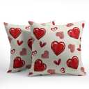 Valentines Day Pillow Covers 18x18 Set of 2 Beige Red Heart Throw Pillow Covers Love Pillowcase Linen Decoration Farmhouse Holiday Cozy Soft Cushion Case Couch for Indoor Outdoor Home Decor