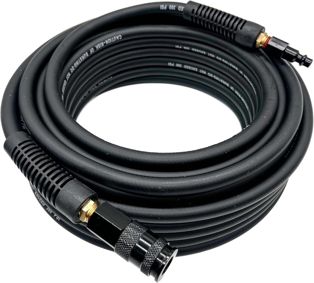 Hybrid Air Hose 1/4-Inch x 50FT,300 PSI Heavy Duty,Lightweight,Kink Resistant,All-Weather Flexibility With 1/4-Inch Swivel Solid Aluminum Quick Coupler and Plug,Black