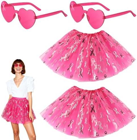 Maiteenly 2 Pcs Breast Cancer Awareness Costume Accessories Pink Ribbon Tutu Skirt