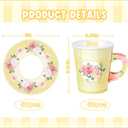 Zopeal 100 Pcs Disposable Tea Party Decorations 9 oz Floral Paper Cup with Handle and Saucer Set for Mother Day Wedding Birthday Spring Princess Blossom Party Baby Shower Supplies(Light Yellow)