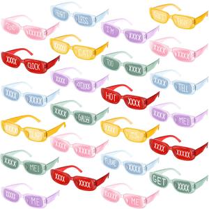 24 Pack Retro Rectangle Sunglasses Bulk with Writing Retro Rectangle Sunglasses Bulk 90s Vintage Glasses Y2k Party Trendy Square Glasses for Swimming Party Decoration Women Men Beach Use