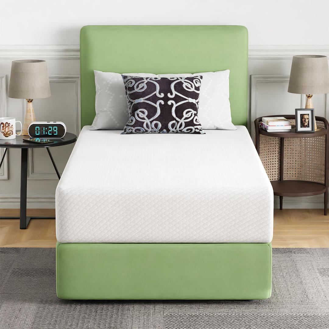 FDW | 10 Inch Twin Mattress | Medium Firm | Gel Memory Foam Mattress | White | Bed in a Box, CertiPUR-US Certified | Pressure Relief, Cooling Ventilated Foam | Washable Removable Cover