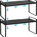 Set of 2 Expandable Cabinet Shelf Organizer, Stackable Kitchen Countertop Shelves Spice Racks, Small Metal Storage Shelf For Cupboard Counter Tabletop, 30 LBS Heavy Duty, Adjustable, 13.8" to 21.6" (Black)