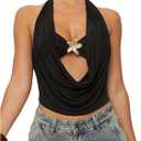 Verdusa Women's Sequin Tops Sexy Going Out Outfits Backless Draped Neck Halter Top Rave Party Clubwear (Large, Black)