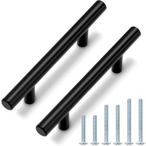 Probrico 10 Pack|3-1/2 inch Hole Center Cabinet Pulls Black Cabinet Handles Stainless Steel, Modern Style Round T bar Handles Dresser Drawer Pulls, Kitchen Cabinet Knob Hardware