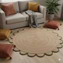 4x4, 5x5, 6x6,feet Natural Jute Scallop Round Rug, Floor Scalloped Edge Rug Braided Boho Eco Large Circular Handmade Area Rugs