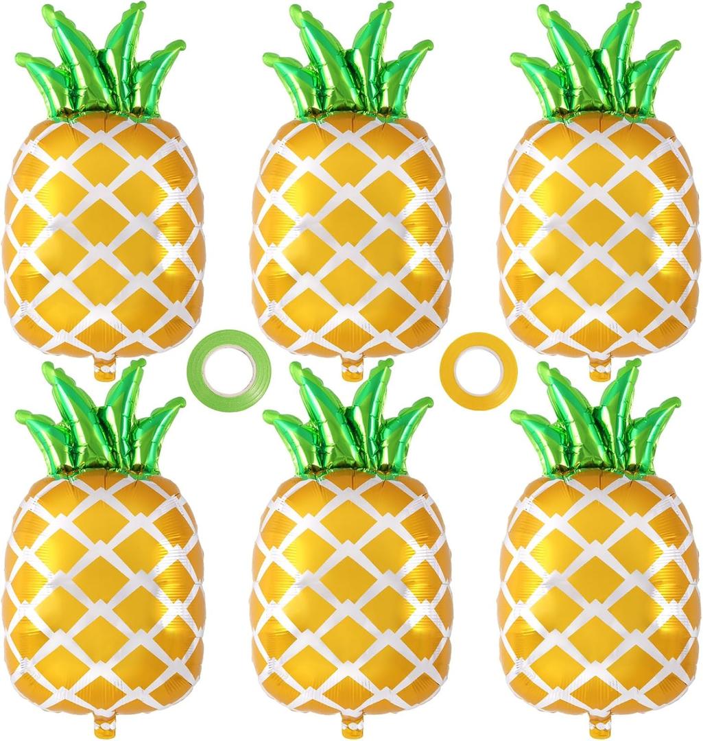 6 Pcs Pineapple Balloons, 29 Inch Pineapple Foil Balloons, Large Fruit Mylar Balloon for Summer Themed Party Birthday Baby Shower Decorations