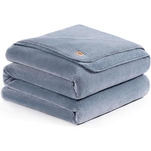 UGG Plush Full/Queen Blanket, Fleece Fluffy Blanket for Bed, Luxury Cozy Oversized Throw for Couch, Washable Hypoallergenic Queen Bedding, 90" x 90", Denim Blue (Whitecap)