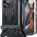 FNTCASE for iPhone 15-Pro-Max Case: Military Grade Drop Proof Rugged Protective Cell Phone Cover with Kickstand & Built-in Protector | Matte Textured Shockproof TPU Hybrid Bumper Cases (Black)