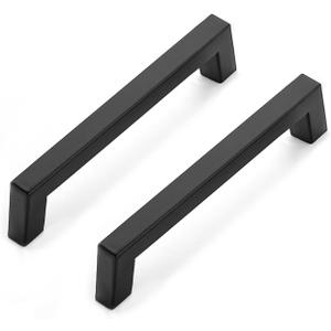Estmoon 30 Pack Cabinet Handles, Matte Black 5 Inch Cabinet Pulls Square Drawer Pulls Stainless Steel Kitchen Handles Hardware for Cabinets Cupboard and Dresser Drawers, 128 mm Hole Centers