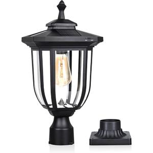 ST4322Q1 Solar Post Light Outdoor Waterproof Aluminum Solar Lamp Post Light 220LM Black for Lawn Yard Pathway Garden Entryways Driveway Balcony Post Decoration (Upgrade Higher Brightness)