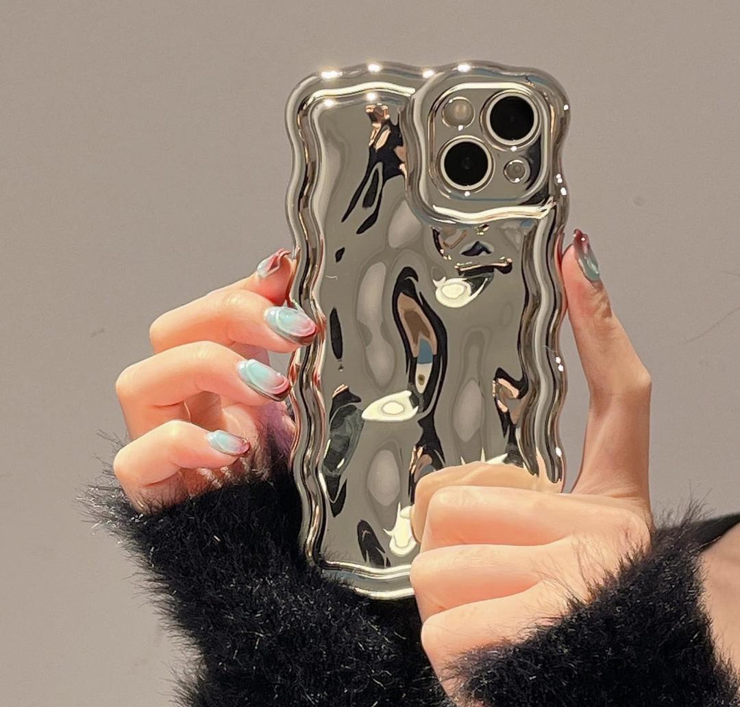 FABSPARK Case for iPhone 13 Pro Max,3D Meteorite Bubble Pattern Electroplate Plating Glitter Curly Wavy Frame Glossy Case,Soft TPU Shockproof for iPhone 13 Pro Max 6.7 Inch,Silvery