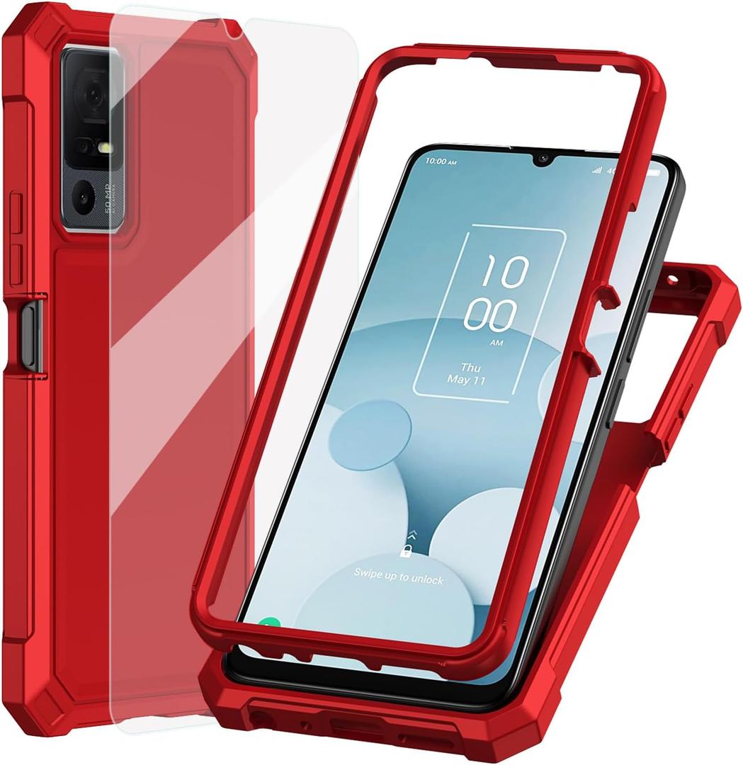 Ailiber for Jitterbug Smart 4 Phone Case, TCL 505 Case with Screen Protector, Dual Layer Protection, Shockproof Corner TPU Bumper, Slim Silicone Rugged Cover - Red