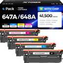 647A 648A Toner Cartridge 4-Pack Replacement for HP 647A 648A CE260A CE261A CE262A CE263A for Color LaserJet Enterprise CP4025dn CP4025n CP4525dn CP4525n CP4525xh CM4540 MFP CM4540f CM4540fskm Printer