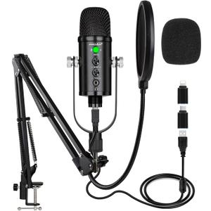 USB Microphone Condenser Computer PC Gaming Mic Podcast Microphone Kit for Streaming,Recording,Vocals,ASMR,Voice,Cardioid Studio Mic for Phone/Pad/Android/MAC/Laptop/PS4/USB C Phone,YouTube