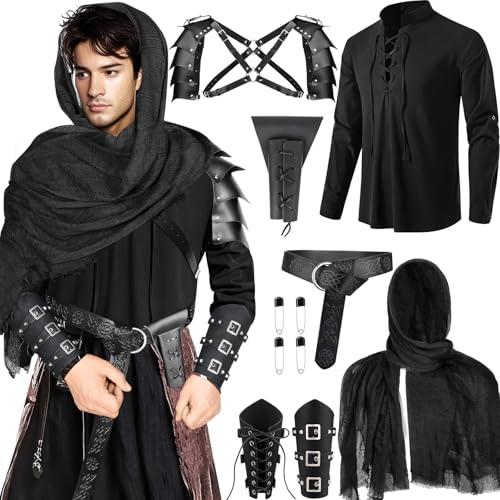 Fasouna 7 Pcs Men's Renaissance Costume Set Medieval Pirate Shirt Viking Shawl Belt Shoulder Armor Sword Bag Cosplay (Medium), Missing Parts, Only 3 Items