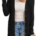 MEROKEETY Women's Open Front Lightweight Cardigan Long Sleeve Button Down Loose Outwear with Pockets (Medium, Black)