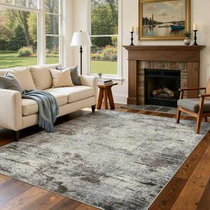 DMOYEST Area Rug Living Room Rugs - 6x9 Washable Large Soft Indoor Neutral Modern Abstract Low Pile Rug Carpet for Bedroom Dining Room Farmhouse Home Office - Brown Rust
