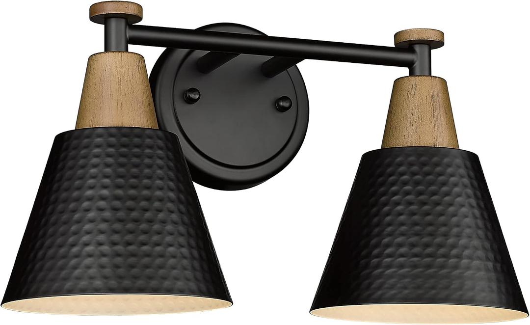 FEMILA Black Bathroom Light Fixtures, 2-Light Bathroom Vanity Lights Over Mirror with Hammered Metal Shade, Modern Wall Sconces Lighting for Kitchen Bedroom Living Room, 4FG59B-2W BK, 15"