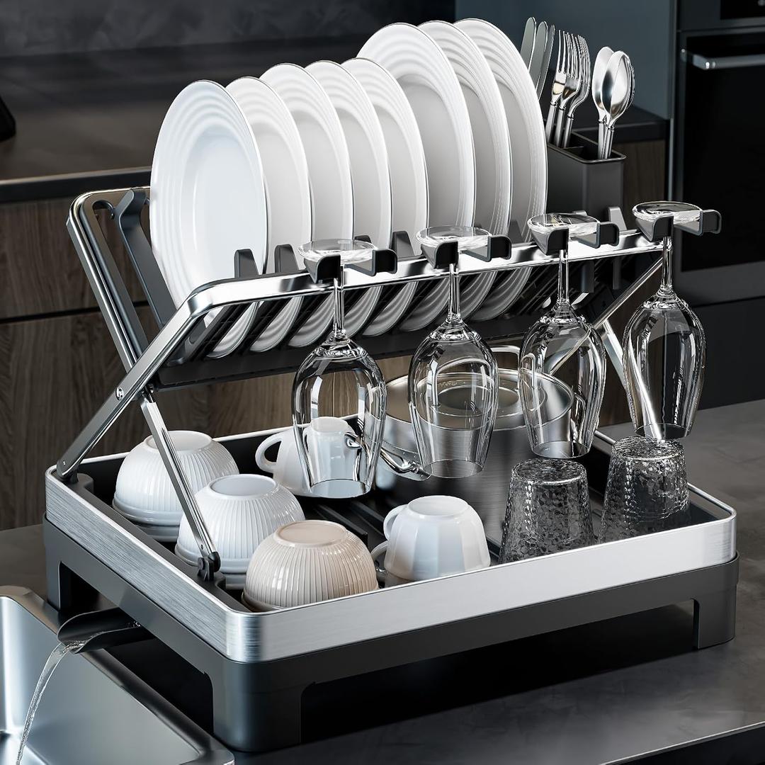 Urakify Large Stainless Dish Drying Rack for Kitchen Counter, Black