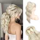 HOOJIH Clip in Ponytail Extension, Ponytail Extension 18 Inch Hair Ponytail Extension Wavy Ponytail Fluffy Soft Clip on Ponytail Synthetic Fiber Ponytail Hair Pieces for Women - White Blonde