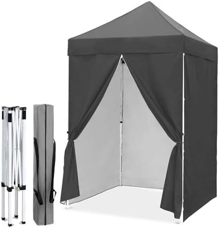 EAGLE PEAK 5x5 Instant Canopy with 4-Side Wall Panels, Small Pop up Portable Canopy Tent with Carry Bag, Light Weight Sun Shelter for Sports, Camping and Beach, Gray