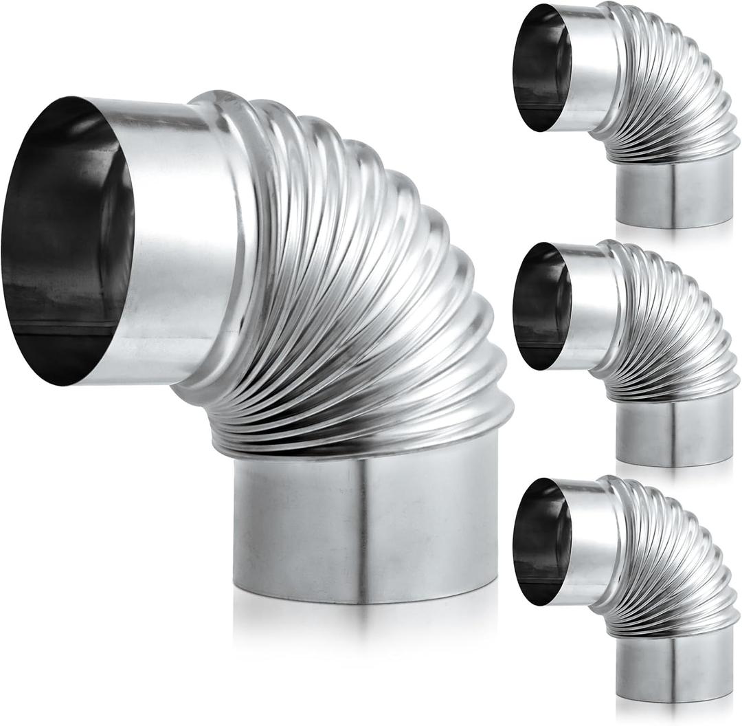 Hicarer 4 Pcs 4 Inch 90 Degree Galvanized Dryer Elbow Vent Tube Connector Adjustable Dryer Vent Elbow Connector for 4" HVAC Duct Pipe Hose Ductwork