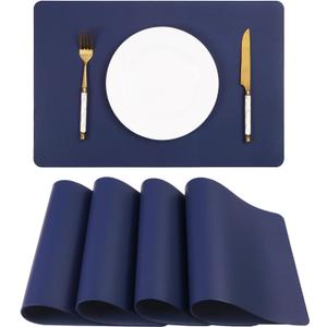 Faux Leather Placemats HeloHo Navy Blue Table Place Mats Set of 4 Waterproof Oilproof Heat Stain Resistant Washable Wipeable Placemat for Kitchen Dining Table Decoration Indoor Outdoor
