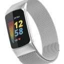 Silver-Tone Stainless Steel Mesh Band Compatible with Fitbit Charge 5 and 6