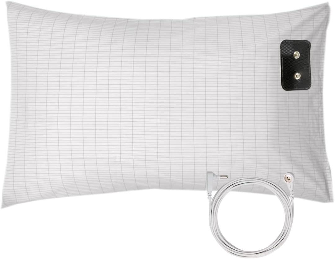Grounding Pillowcase King with 10% Silver Fiber with 15ft Grounding Cord Conductive Grounding Pillow Case Organic Cotton 20x36in Improve Sleep White 1pc