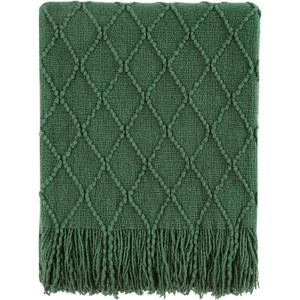 BOURINA Green Throw Blanket 50x60 Inches Throw Textured Solid Soft Sofa Couch Decorative Knit Blanket