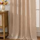 F-CHU Boho Linen Curtains 96 Inches Long 2 Panels Super Soft Light Filtering Country Rustic Semi Sheer Farmhouse Curtain Rod Pocket Beige Curtains 52x96