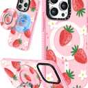 for iPhone 14 Pro Max Case for Women - Cute Design Girls Compatible with Magsafe Magnetic Ring Holder Stand Strawberry Flower Phone Covers Aesthetic Girly TPU Funda for 14 Pro Max