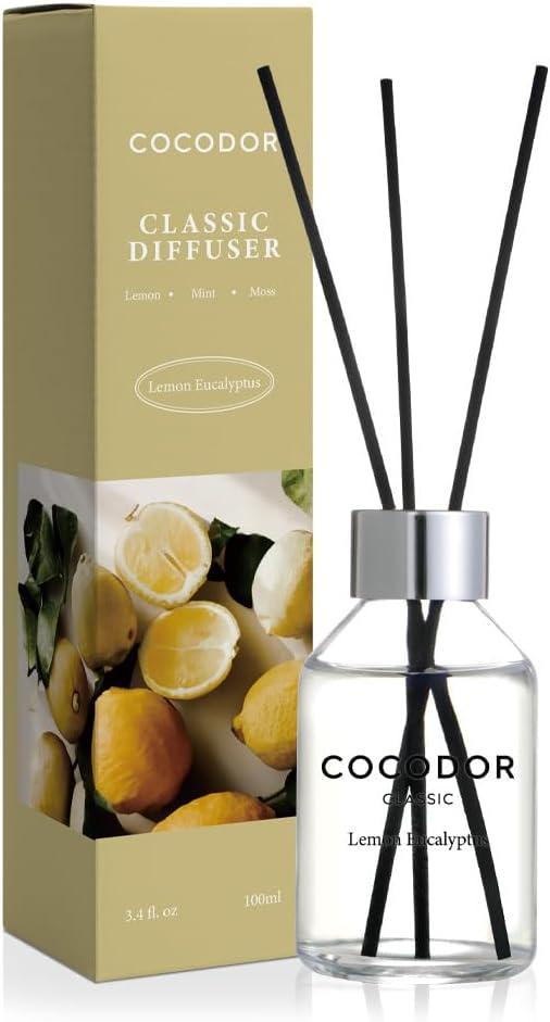 COCODOR Classic Reed Diffuser/Lemon Eucalyptus/3.4oz(100ml)/1 Pack/Fragrance Scent Essential Oil Stick Diffuser Set for Bedroom Bathroom Home Dcor