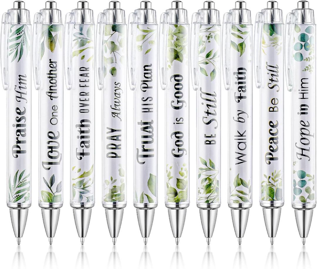 Mr. Pen Christian Pen Set, 10 Pack, Green Elegance, Black Ink, Bible Verse Pens, No Bleed Through, Ballpoint Pens