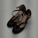 J. Adams Pepper Mary Janes - Vintage Cutout Low Kitten Heels Retro T Strap Pumps (6.5, Black Vegan Suede)