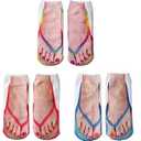 Ryshman 3D Manicure Print Funny Flip Flop Socks Low Cut Ankle Silly Sandal Socks for Women- A Gag Gift(One Size, Red,Blue,Golden, 3 Pairs)
